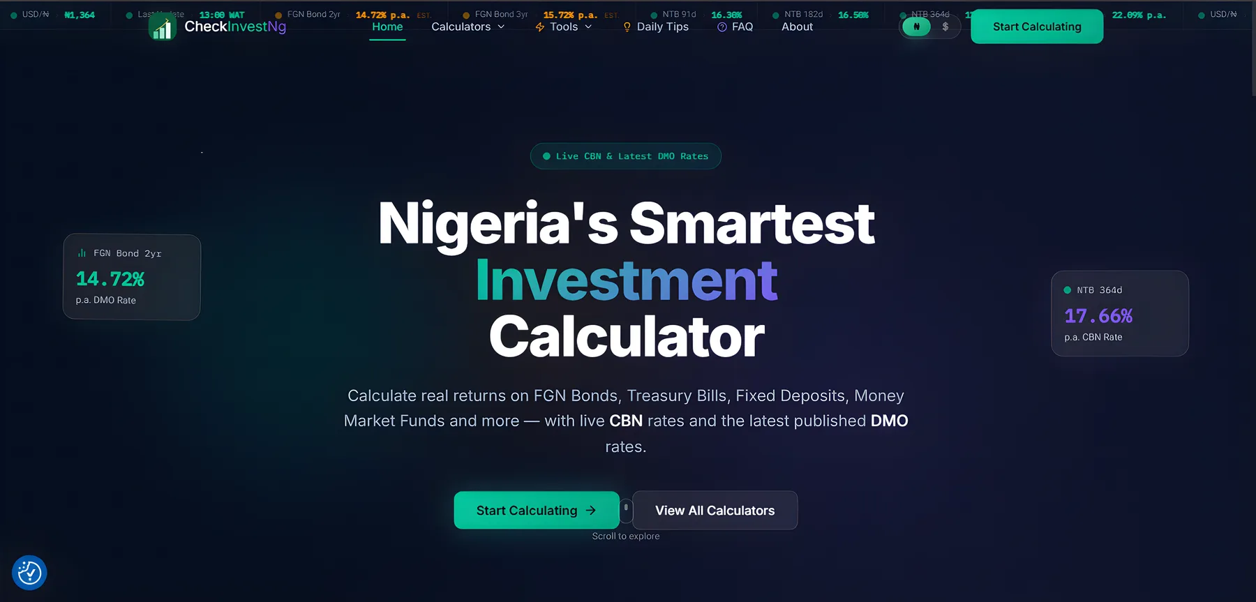 Screenshot of the CheckInvestNg platform