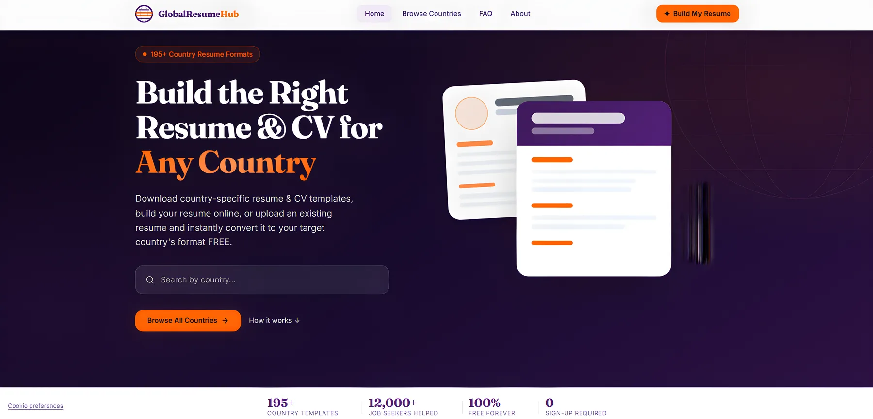 Screenshot of the GlobalResumeHub platform